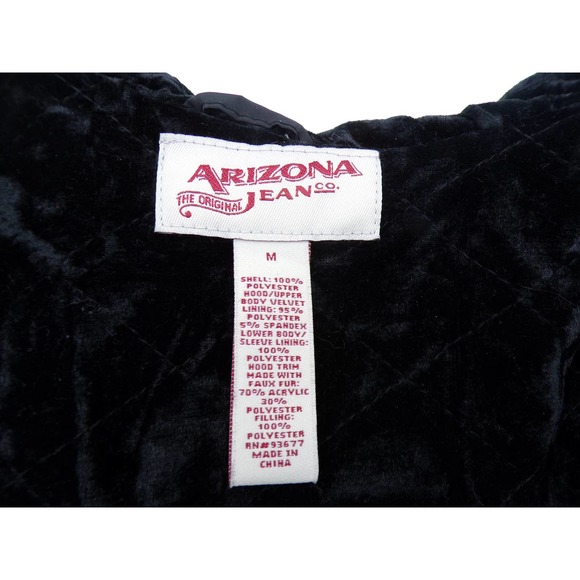 Arizona Jeans Co. Womens Black Jacket Faux Fur Hood Quilt Lining Rain Slick Med - Picture 9 of 11